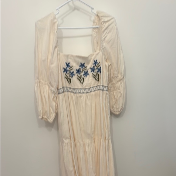 Cream Square Neck Sundress with Bishop Sleeves - Picture 1 of 4